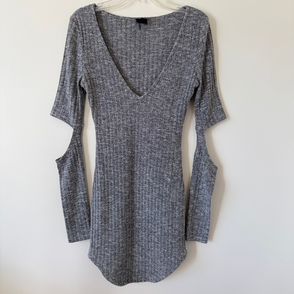NUDE Heather Gray Ribbed Cut Out Bodycon Dress - Picture 1 of 8
